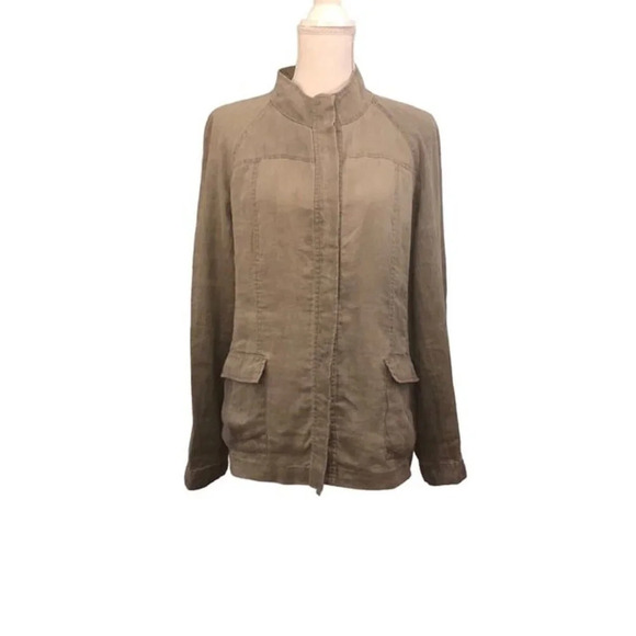 EILEEN FISHER Sz L Women's Grayish/Green 100% Linen Lightweight Button Up Jacket - Picture 1 of 5